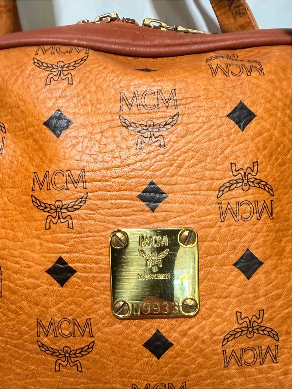 MCM Cognac Monogram Visetos Dome Tote with Shoulder Straps
